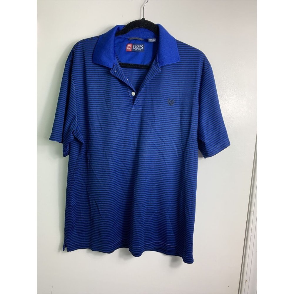 Chaps Blue Black Stripe Polo L
